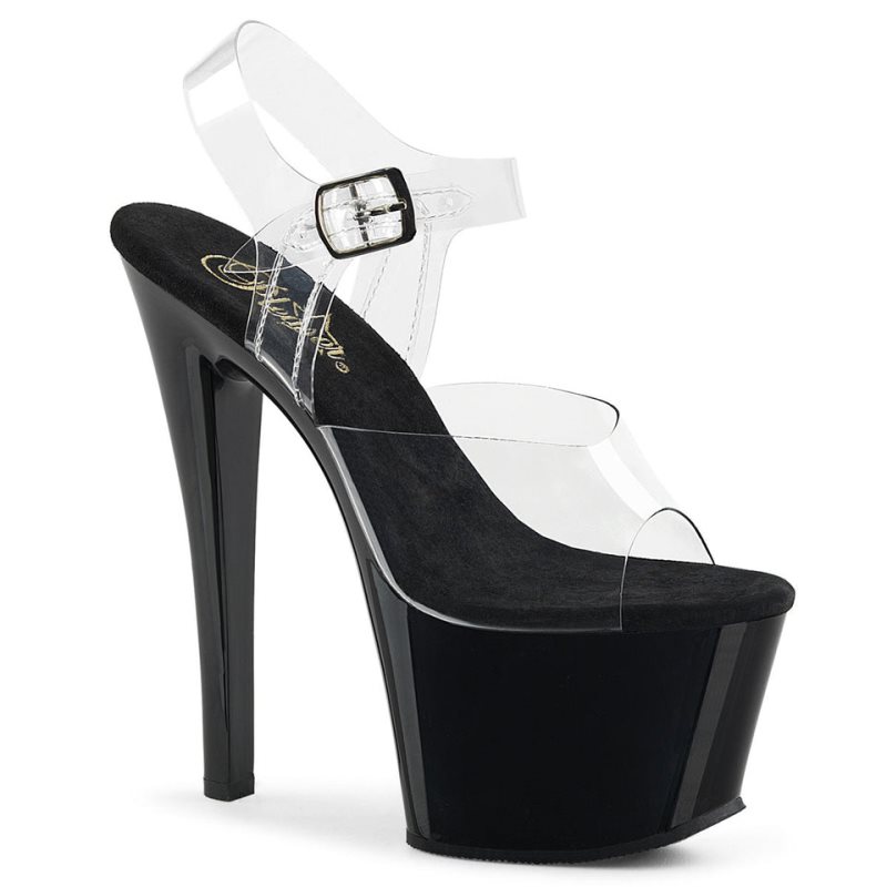 Black / Clear Pleaser Sky-308 Women\'s Platform Heels Sandals | AU IGPYKDQ