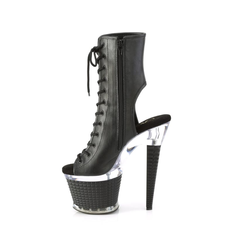 Black / Clear Pleaser Spectator-1016 Vegan Leather Women's Heels Boots | AUSTRALIA OQIGC