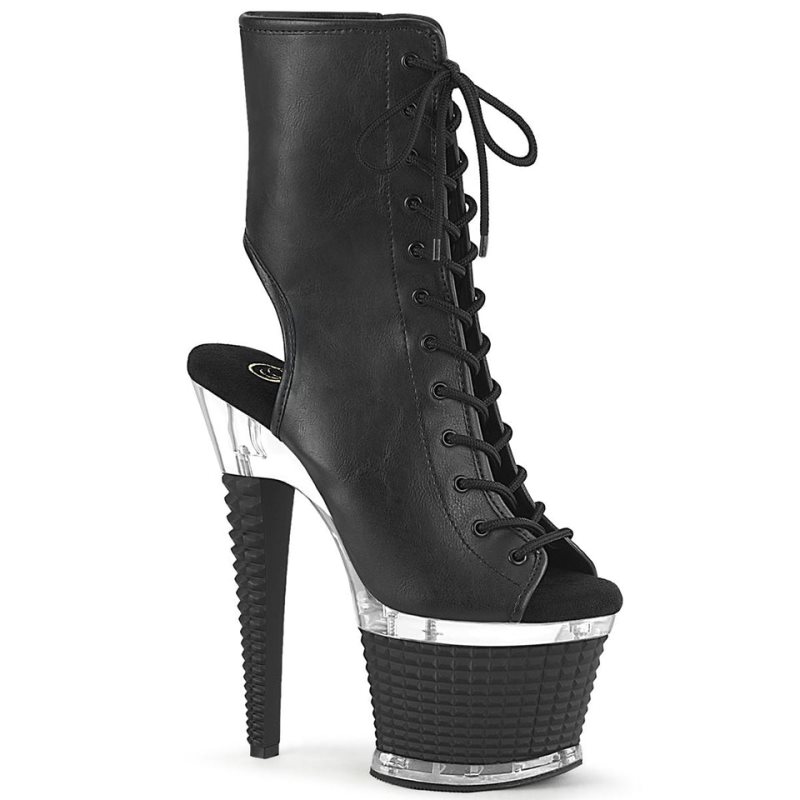 Black / Clear Pleaser Spectator-1016 Vegan Leather Women\'s Heels Boots | AUSTRALIA OQIGC