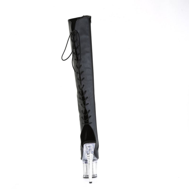 Black / Clear Pleaser Spectator-3019 Faxur Leather Women's Thigh High Boots | AUSTRALIA RHOTQ