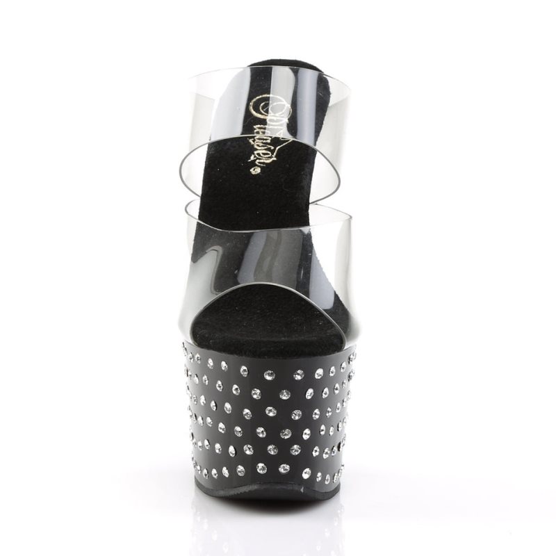 Black / Clear Pleaser Stardust-702 Women's Platform Slides | AUSTRALIA HMDKE