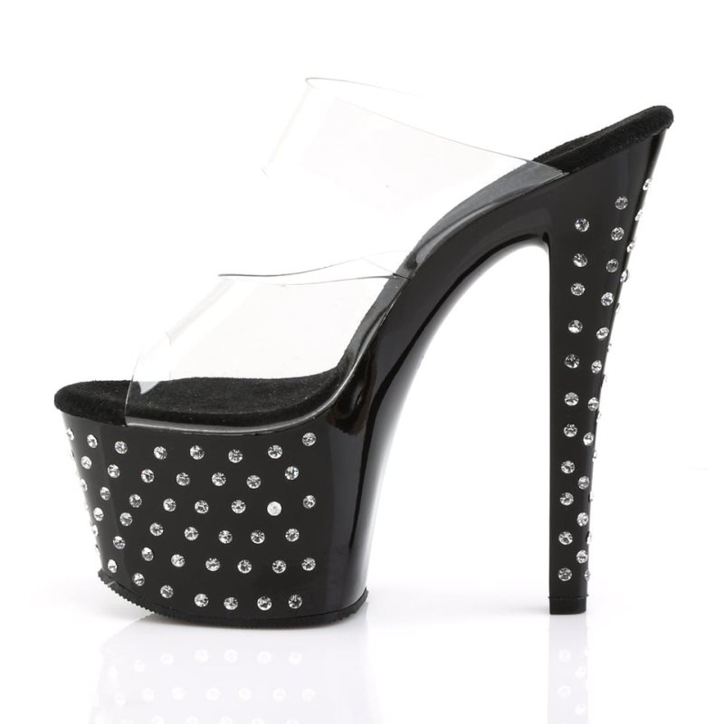 Black / Clear Pleaser Stardust-702 Women's Platform Slides | AUSTRALIA HMDKE