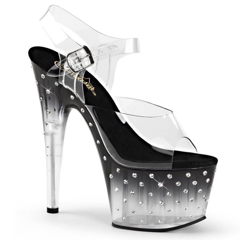 Black / Clear Pleaser Stardust-708T Women\'s Platform Heels Sandals | AUSTRALIA BEPKC