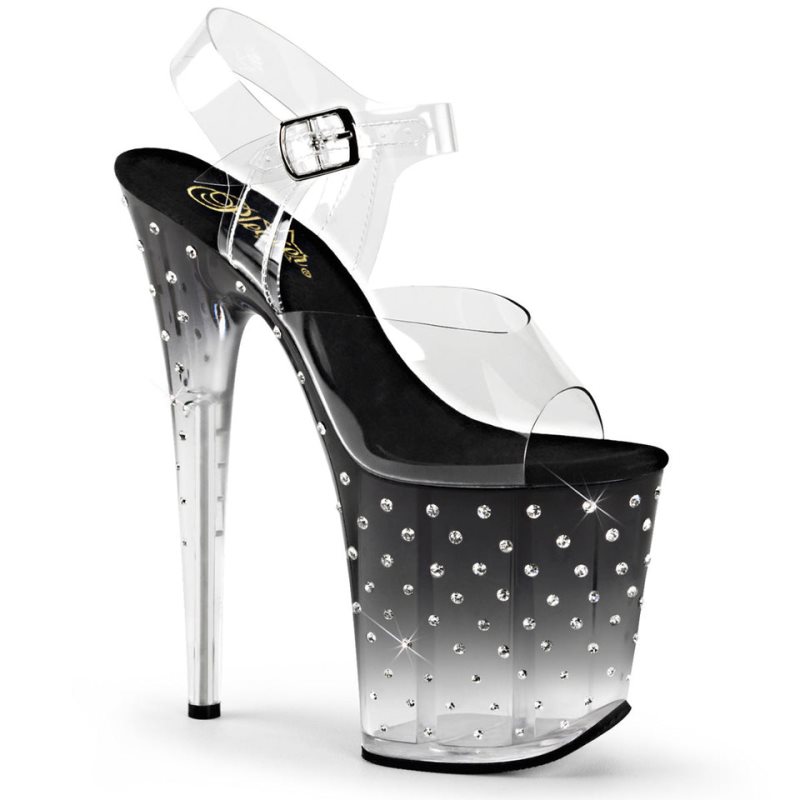 Black / Clear Pleaser Stardust-808T Women\'s Platform Heels Sandals | AU HPTGUBD