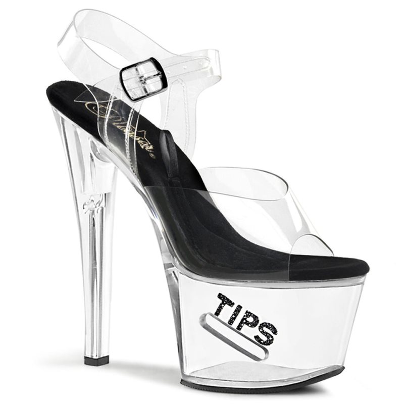 Black / Clear Pleaser Tipjar-708-5 Women\'s Platform Heels Sandals | AUSTRALIA HGOYK