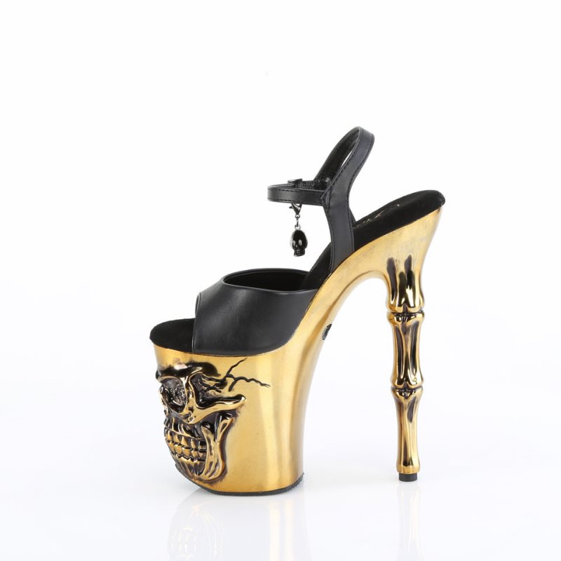 Black / Gold Pleaser Rapture-809-LT Faux Leather Women's Platform Heels Sandals | AUSTRALIA UNJTX