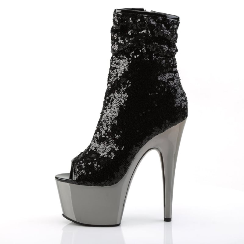 Black / Grey Pleaser Adore-1008SQ Women's Heels Boots | AU NKTLCDI