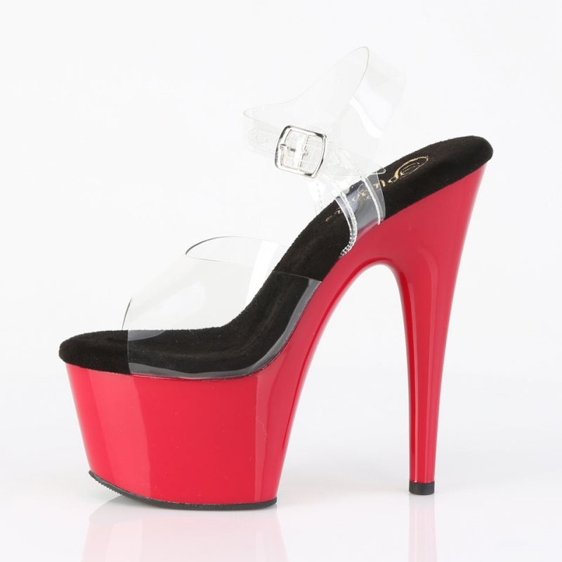 Black / Red / Clear Pleaser Adore-708 Women's Platform Heels Sandals | AUSTRALIA CTENQ