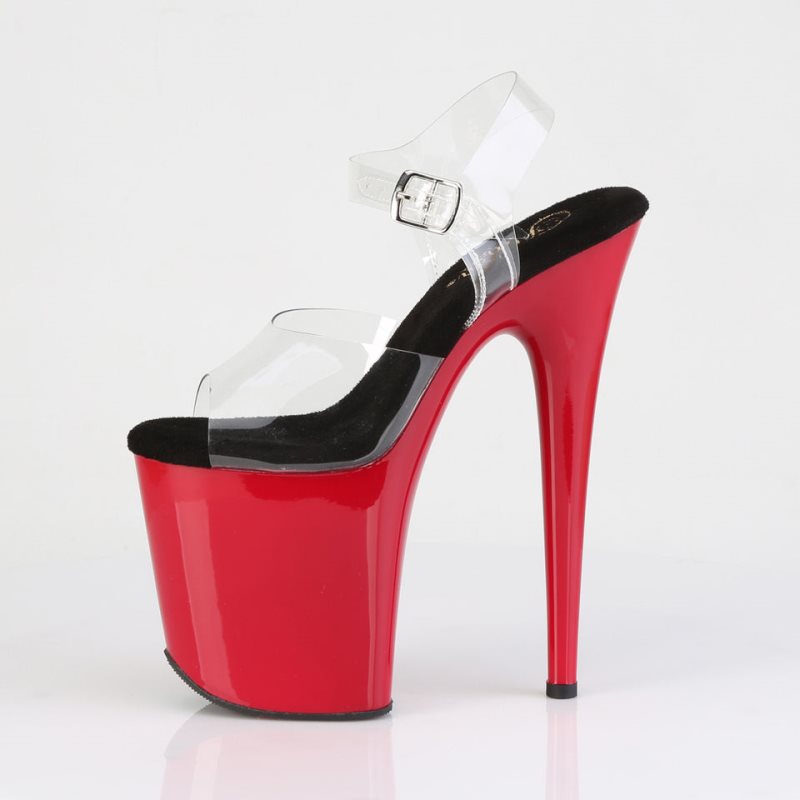 Black / Red / Clear Pleaser Flamingo-808 Women's Platform Heels Sandals | AU PTQCBWE