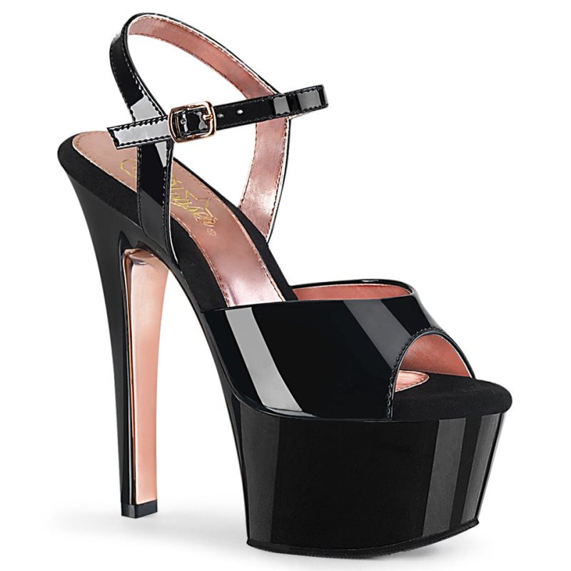 Black / Rose Gold Pleaser Aspire-609TT Women\'s Platform Heels Sandals | AUSTRALIA HGDCU