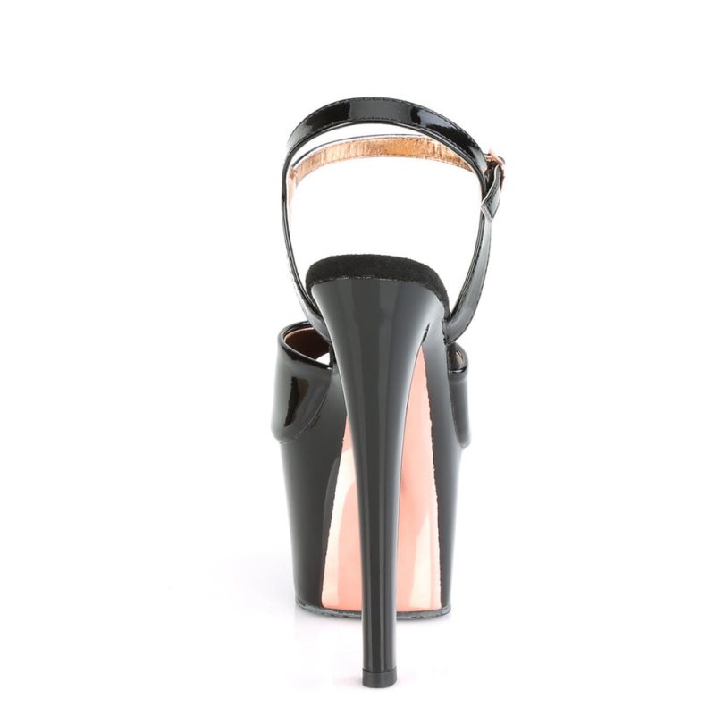 Black / Rose Gold Pleaser Sky-309TT Women's Platform Heels Sandals | AUSTRALIA QSLEY