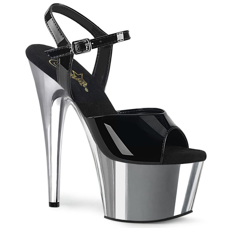 Black / Silver Pleaser Adore-709 Women\'s Platform Heels Sandals | AU DUNJEXC