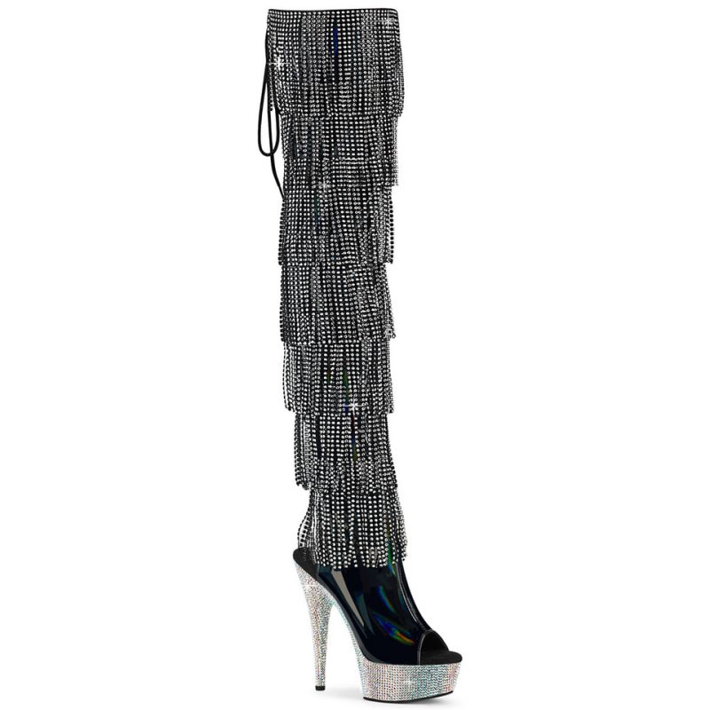 Black / Silver Pleaser Bejeweled-3017HG-RSF-6 Women\'s Thigh High Boots | AU JKWOHUY