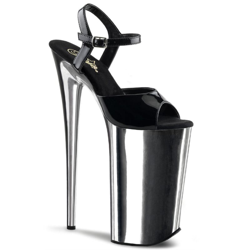 Black / Silver Pleaser Beyond-009 Women\'s Platform Heels Sandals | AU RQOZKTS