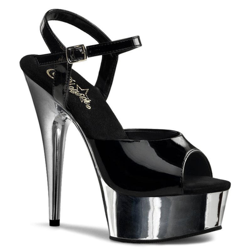 Black / Silver Pleaser Delight-609 Women\'s Platform Heels Sandals | AU JMHYVFI