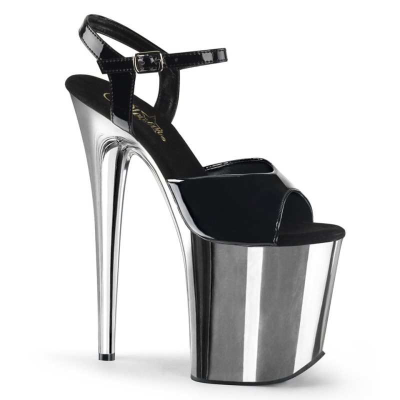 Black / Silver Pleaser Flamingo-809 Women\'s Platform Heels Sandals | AU ERYGFVW