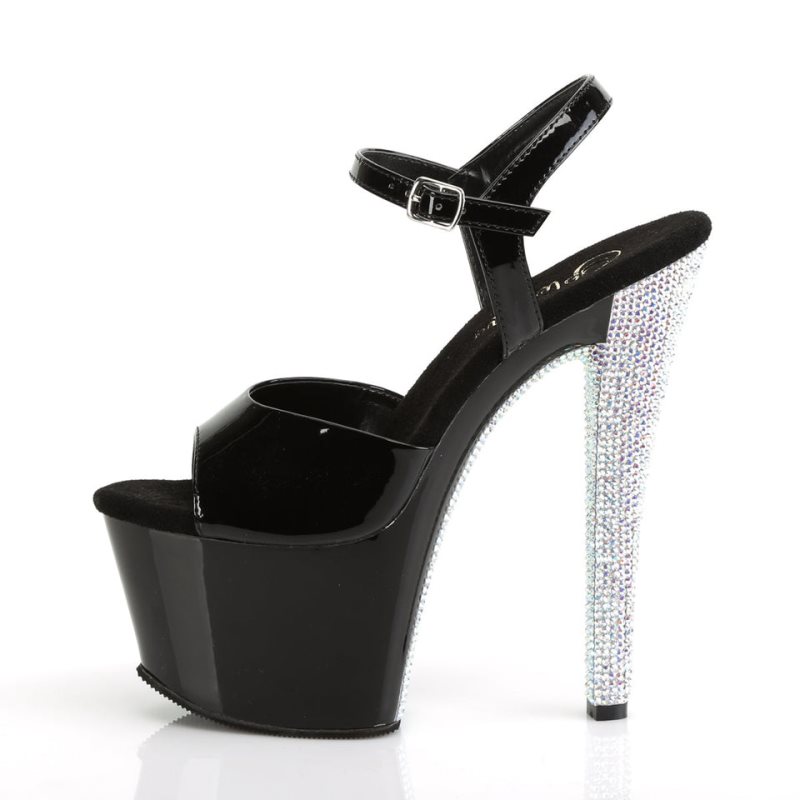 Black / Silver Pleaser Sky-309CHRS Women's Platform Heels Sandals | AUSTRALIA LJFBO