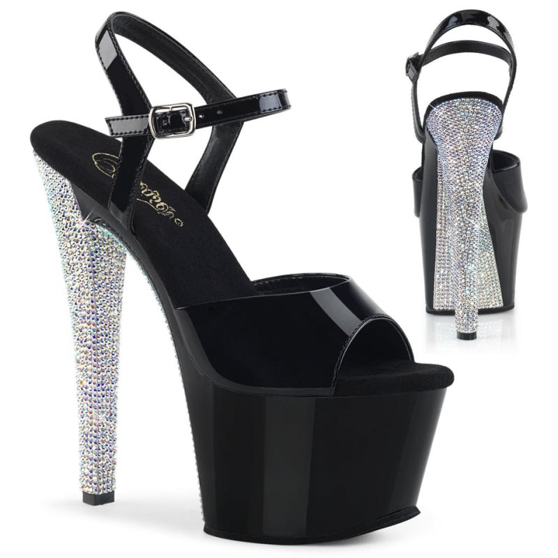 Black / Silver Pleaser Sky-309CHRS Women\'s Platform Heels Sandals | AUSTRALIA LJFBO