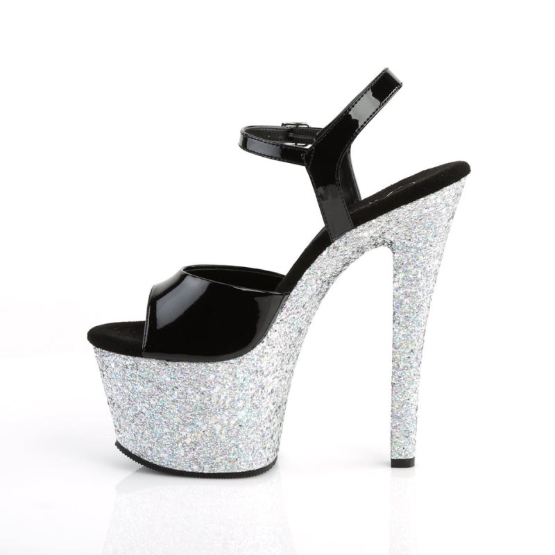 Black / Silver Pleaser Sky-309LG Women's Platform Heels Sandals | AUSTRALIA WJSLI