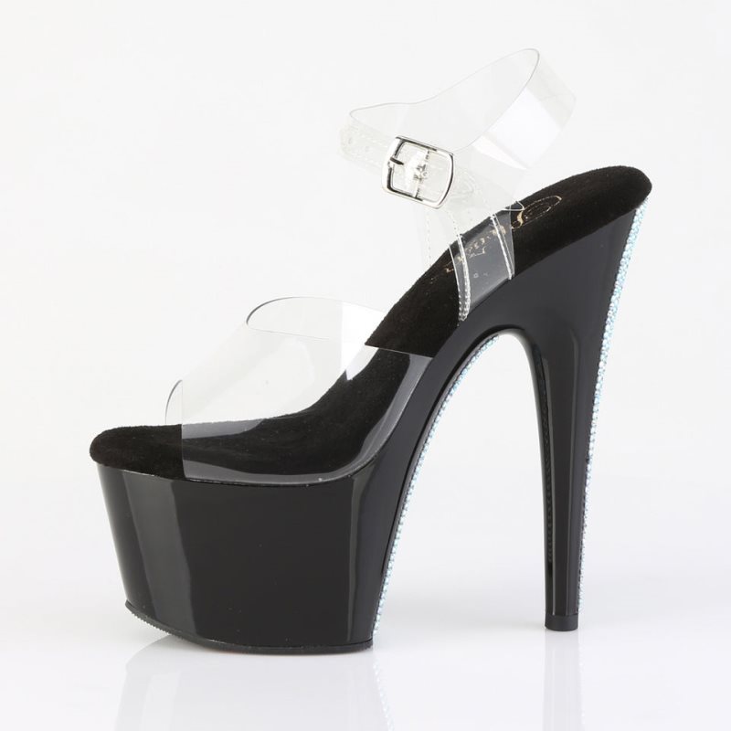 Black / Silver / Clear Pleaser Adore-708CRS-2 Women's Platform Heels Sandals | AU ZRCTDOH