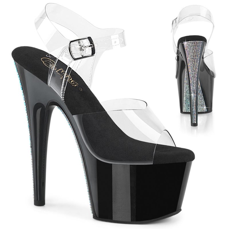 Black / Silver / Clear Pleaser Adore-708CRS-2 Women\'s Platform Heels Sandals | AU ZRCTDOH