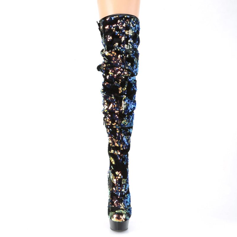 Blue / Black Pleaser Delight-3004 Women's Thigh High Boots | AU ICSBMNP