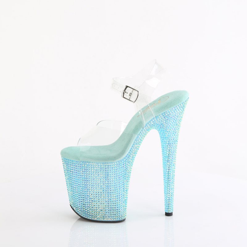 Blue / Clear Pleaser Bejeweled-808RRS Women's Platform Heels Sandals | AU KDFHNSC