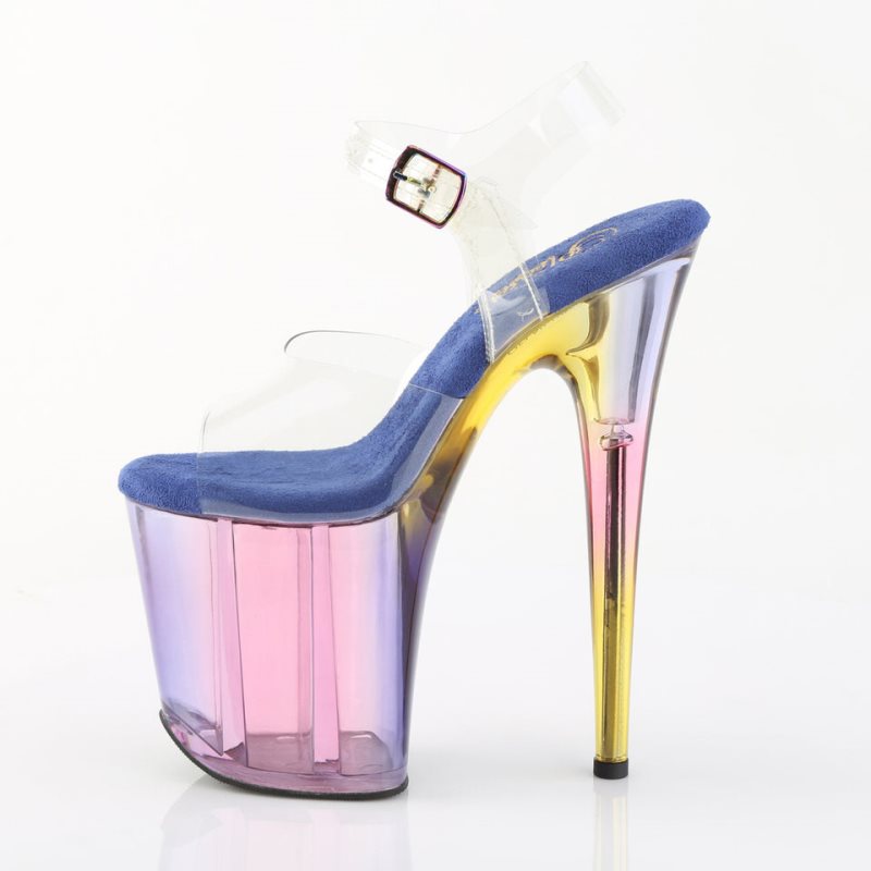 Blue / Clear Pleaser Flamingo-808HT Women's Platform Heels Sandals | AUSTRALIA LKTMJ