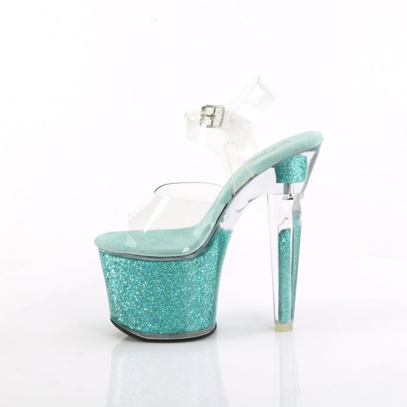 Blue / Clear Pleaser Lovesick-708SG Women's Platform Heels Sandals | AU EWSVLGT