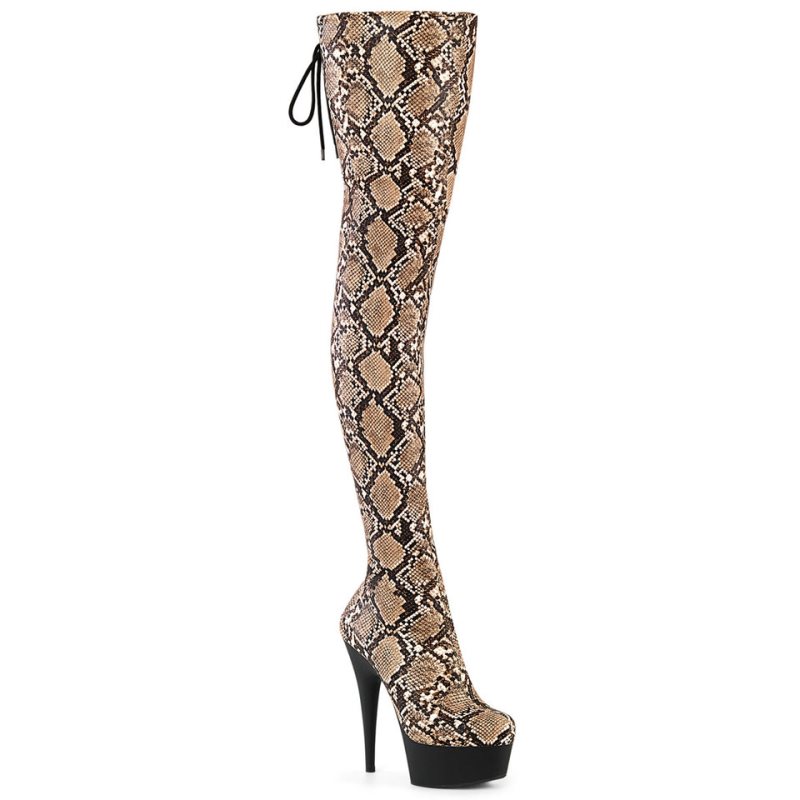 Brown / Black Pleaser Delight-3008SP-BT Snake Women\'s Thigh High Boots | AU WKEHQSO