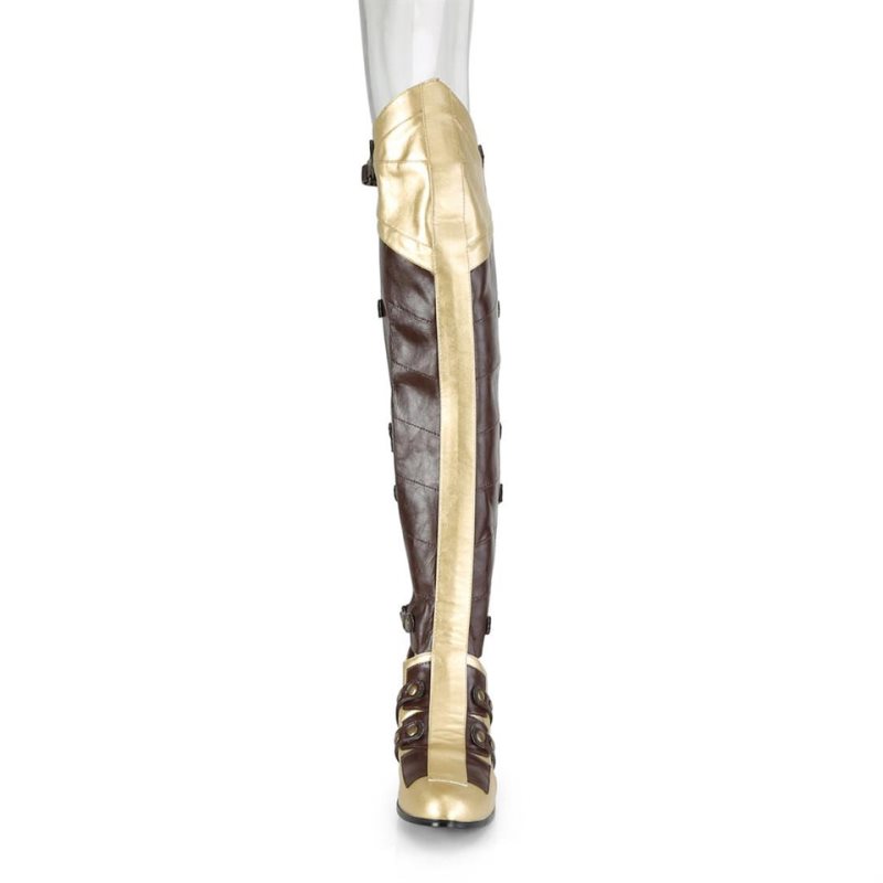 Brown / Gold Pleaser Maiden-8830 Women's Thigh High Boots | AUSTRALIA XKTYI