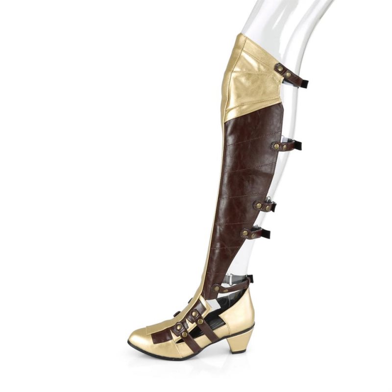 Brown / Gold Pleaser Maiden-8830 Women's Thigh High Boots | AUSTRALIA XKTYI