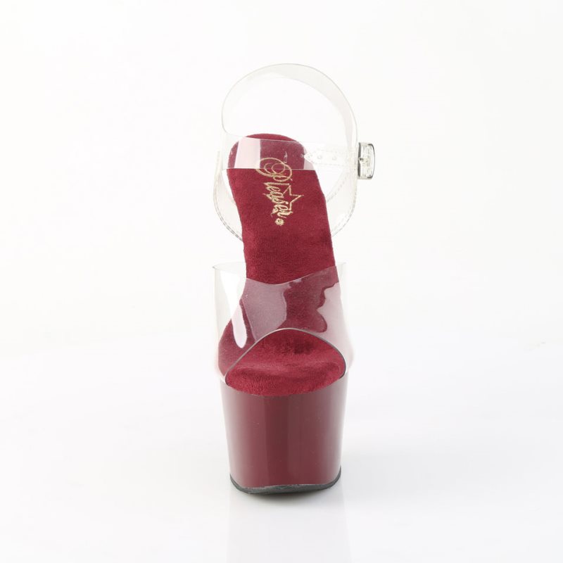 Burgundy / Clear Pleaser Adore-708 Women's Platform Heels Sandals | AU EFDLCPR