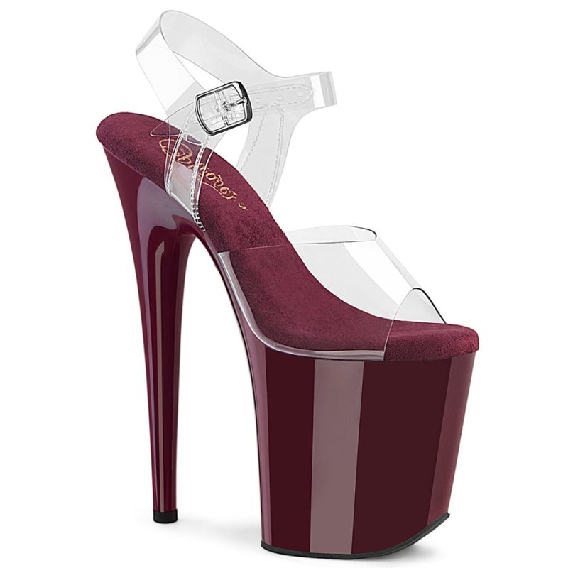 Burgundy / Clear Pleaser Flamingo-808 Women\'s Platform Heels Sandals | AUSTRALIA GCVAF