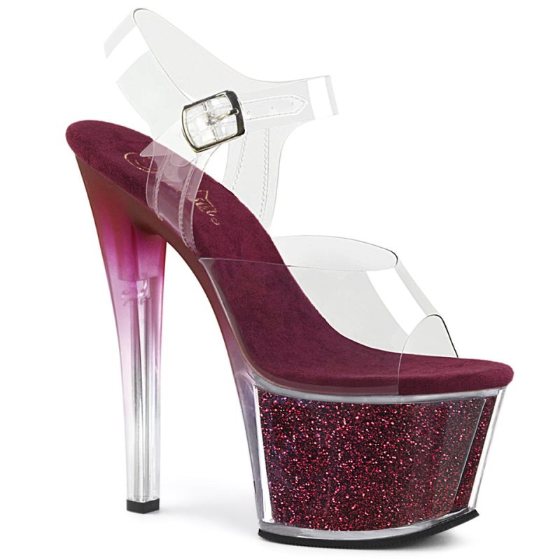 Burgundy / Clear Pleaser Sky-308G-T Women\'s Platform Heels Sandals | AU SDBRETH