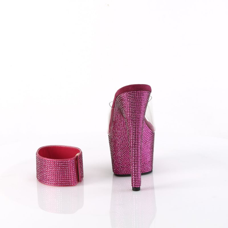 Fuchsia / Clear Pleaser Bejeweled-712RS Women's Platform Slides | AU OHJCQNU