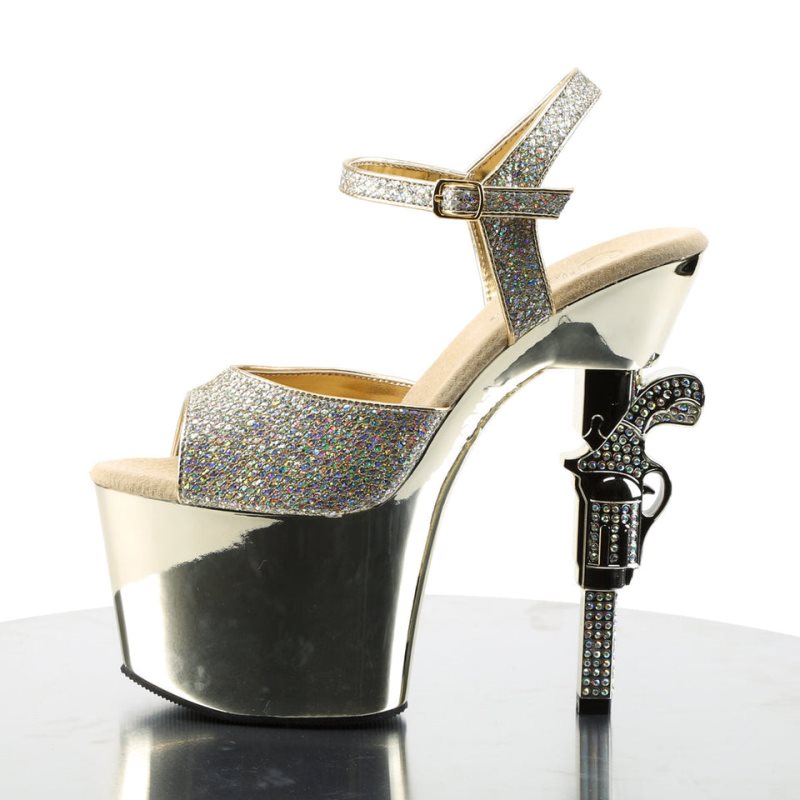 Gold Pleaser Revolver-709G Women's Platform Heels Sandals | AUSTRALIA DVJSO