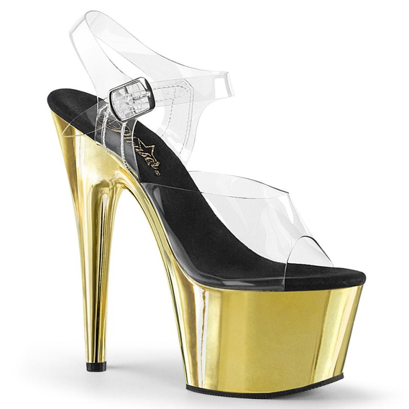 Gold / Clear Pleaser Adore-708 Women\'s Platform Heels Sandals | AU YOGRPJD