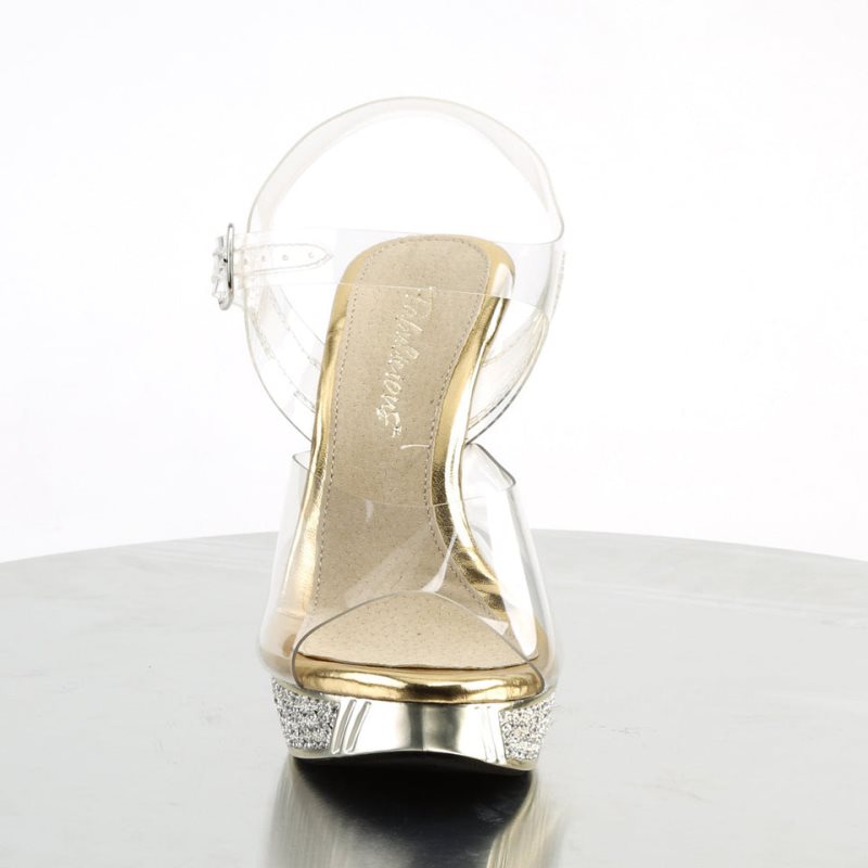 Gold / Clear Pleaser Elegant-408 Women's Platform Heels Sandals | AUSTRALIA JEHFY