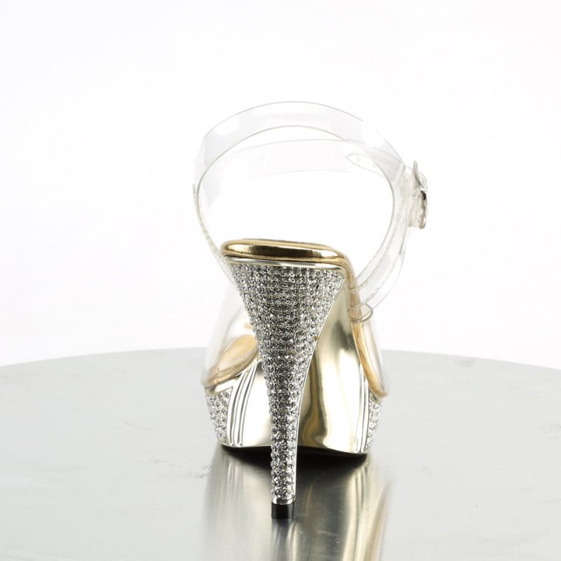 Gold / Clear Pleaser Elegant-408 Women's Platform Heels Sandals | AUSTRALIA JEHFY