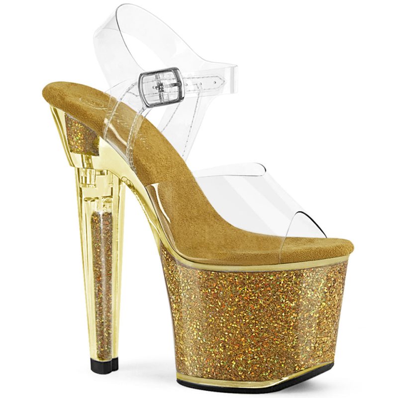 Gold / Clear Pleaser Lovesick-708SG Women\'s Platform Heels Sandals | AUSTRALIA GXNTJ