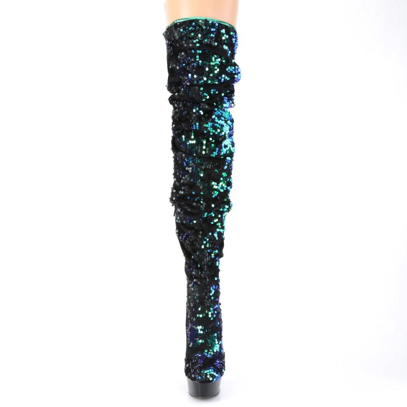 Green / Black Pleaser Delight-3004 Women's Thigh High Boots | AUSTRALIA EKWJH