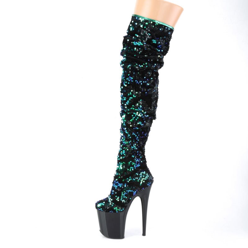 Green / Black Pleaser Flamingo-3004 Women's Thigh High Boots | AU HTNWGPA