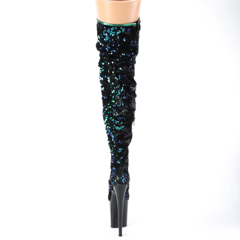 Green / Black Pleaser Flamingo-3004 Women's Thigh High Boots | AU HTNWGPA