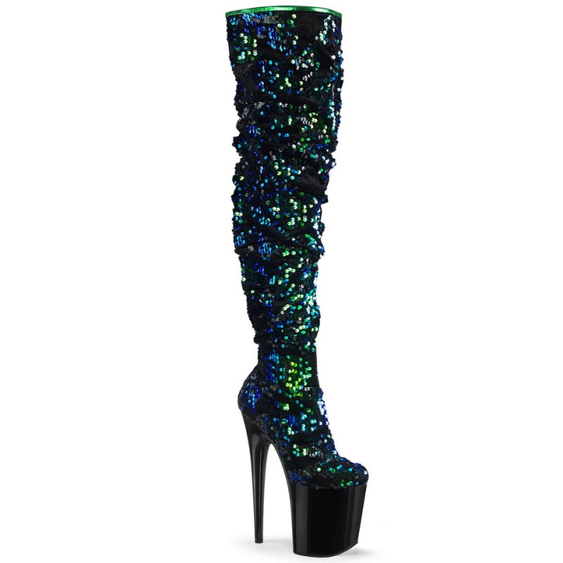 Green / Black Pleaser Flamingo-3004 Women\'s Thigh High Boots | AU HTNWGPA