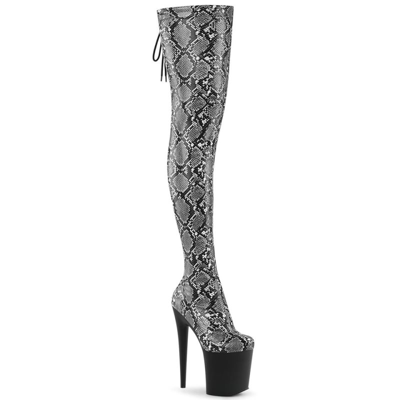 Grey / Black Pleaser Flamingo-3008SP-BT Snake Women\'s Thigh High Boots | AUSTRALIA CUEXT