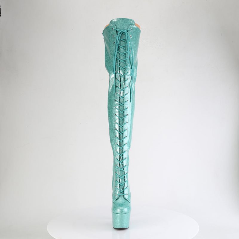 Light Turquoise Pleaser Adore-3020GP Glitter Women's Thigh High Boots | AU VMKWGEN