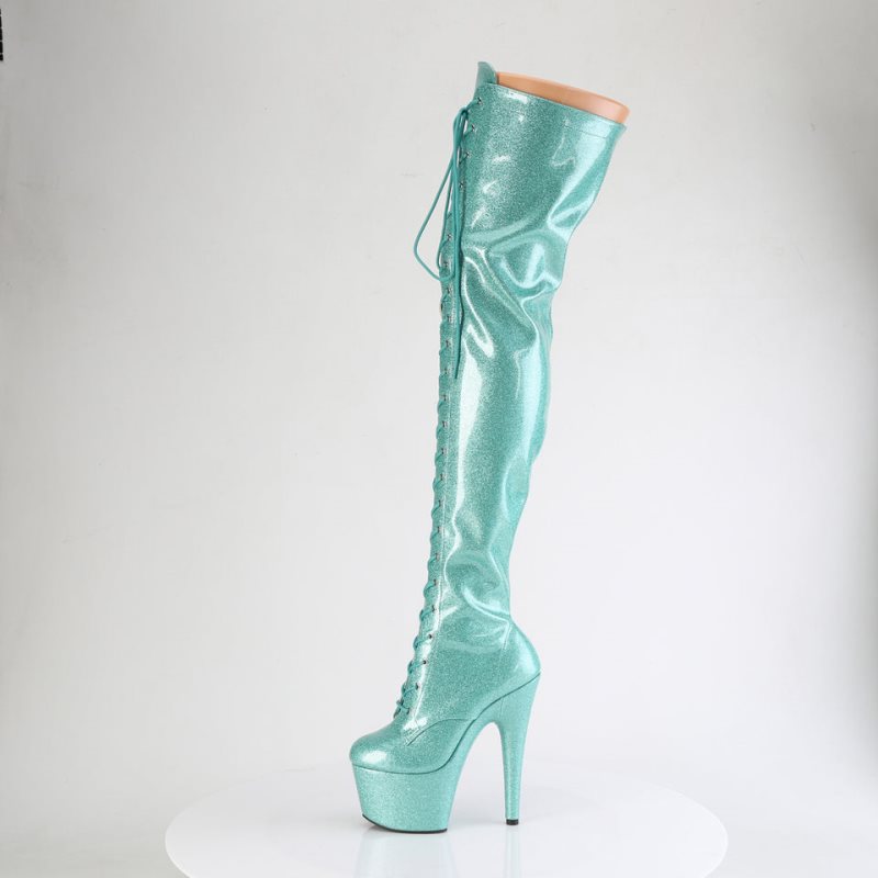 Light Turquoise Pleaser Adore-3020GP Glitter Women's Thigh High Boots | AU VMKWGEN