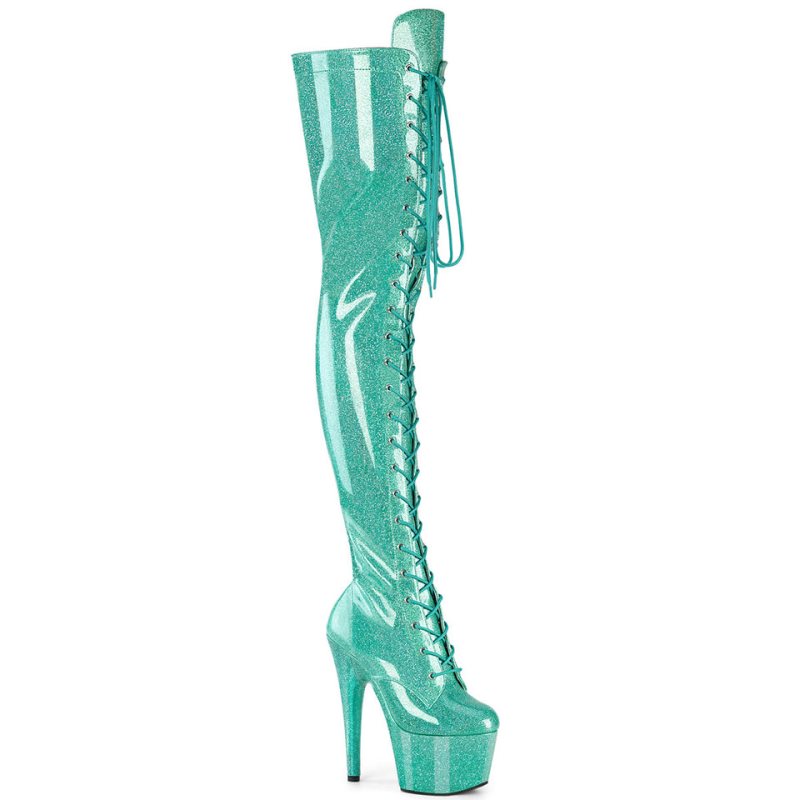 Light Turquoise Pleaser Adore-3020GP Glitter Women\'s Thigh High Boots | AU VMKWGEN