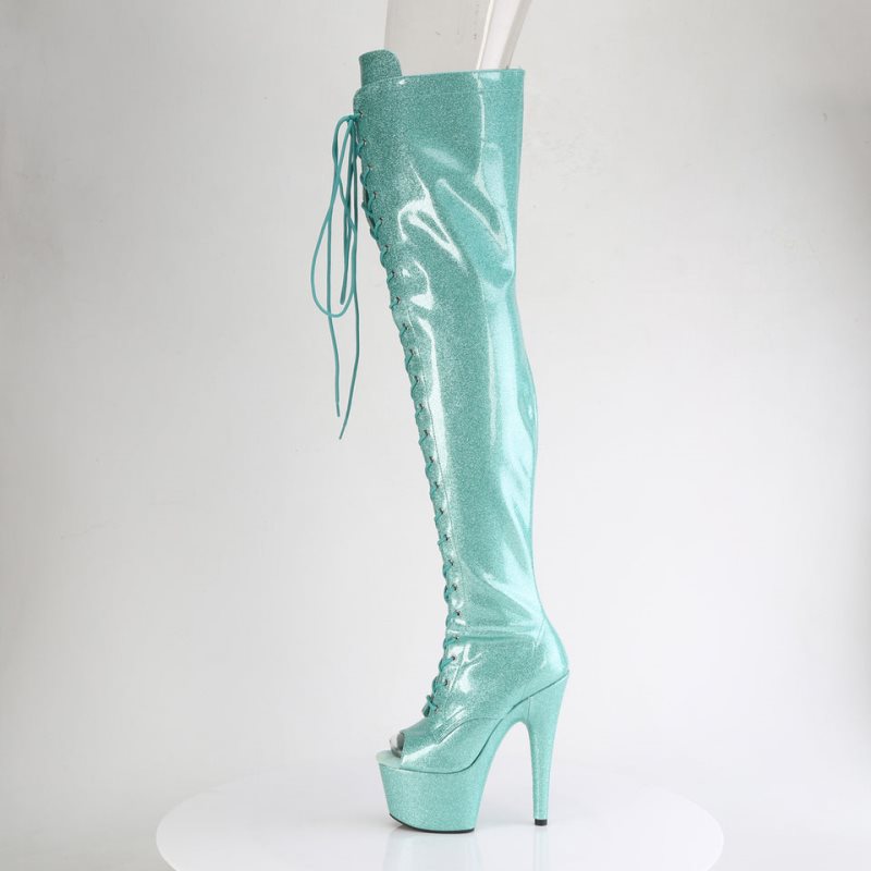 Light Turquoise Pleaser Adore-3021GP Glitter Women's Thigh High Boots | AUSTRALIA MXOGU